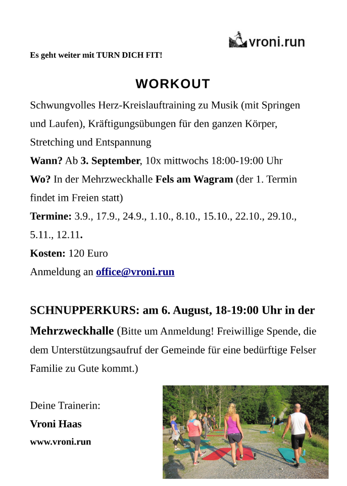 Turn Dich fit! - Rückenfit und Workout ab September in FELS