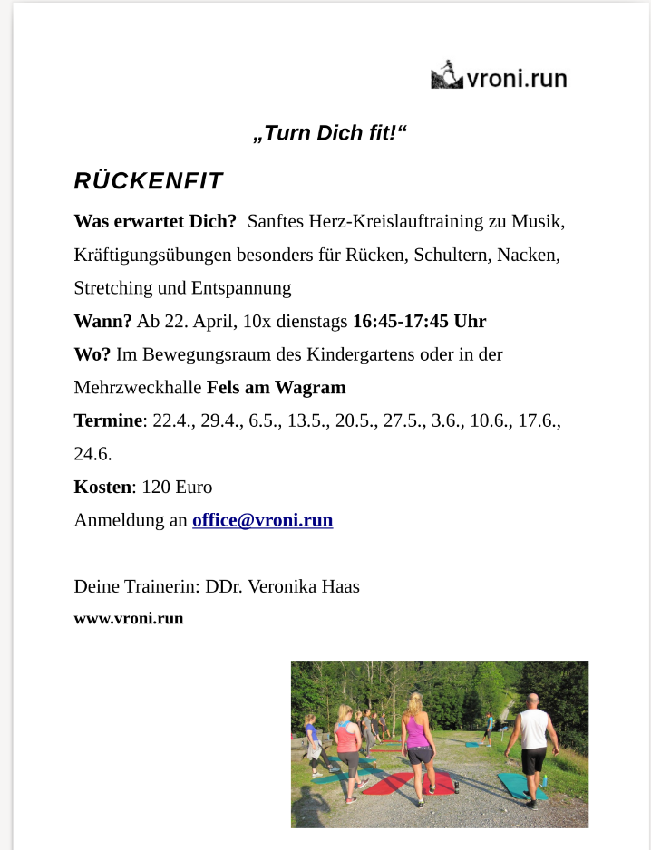 Rückenfit, Workout, Lauftraining in FELS